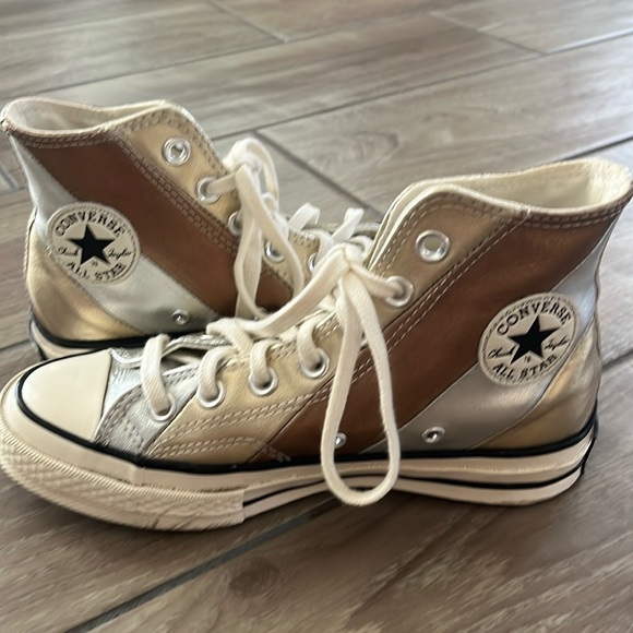 Converse Other - Converse Metallic Silver Gold Leather Chuck Taylor 70 Hi Top Sneakers in size 5